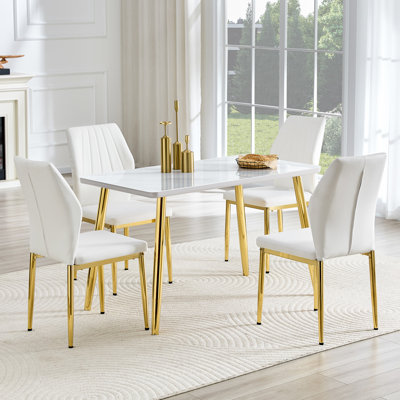 47.3" Modern Faux Marble Dining Table Set For 4, Compact Kitchen Set With Chrome Legs