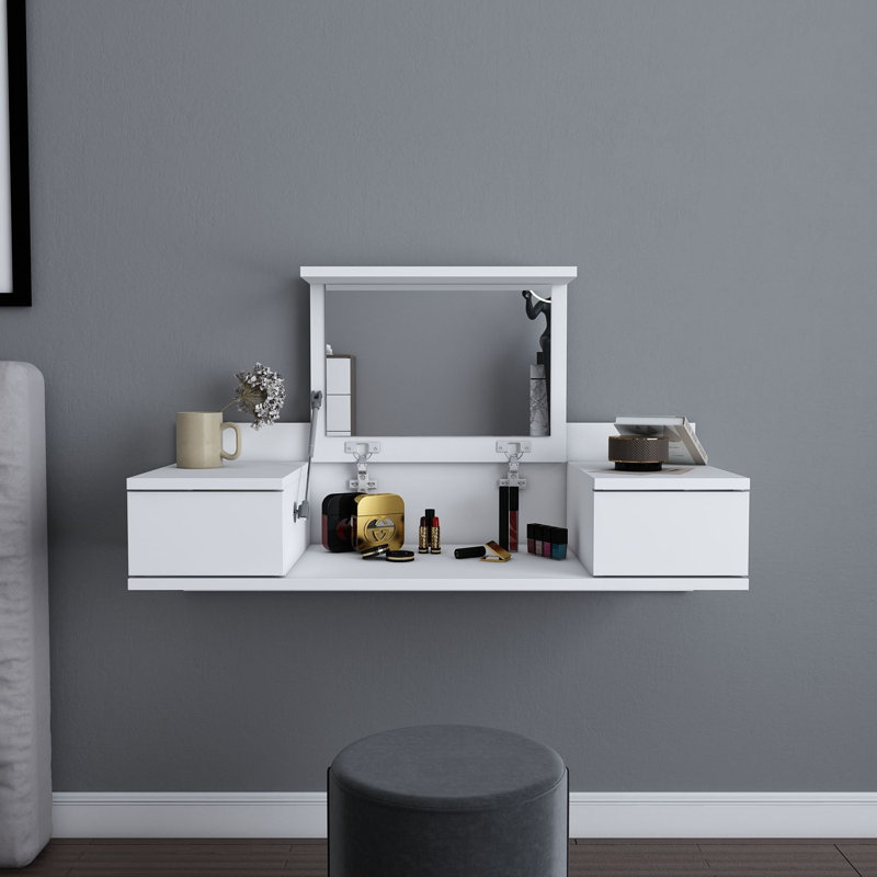 Table à maquillage moderne, blanche, 39,4 x 24,4 x 15,4 pouces | 100% panneau de particules enduit de mélamine, épaisseur: 0,7 pouce | Design élégant et fonctionnel pour les essentiels de beauté, finition de couleur unie élégante