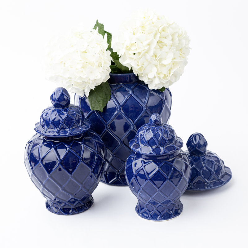 Très grand pot texturé bleu marine, Hauteur totale - 8,25 po