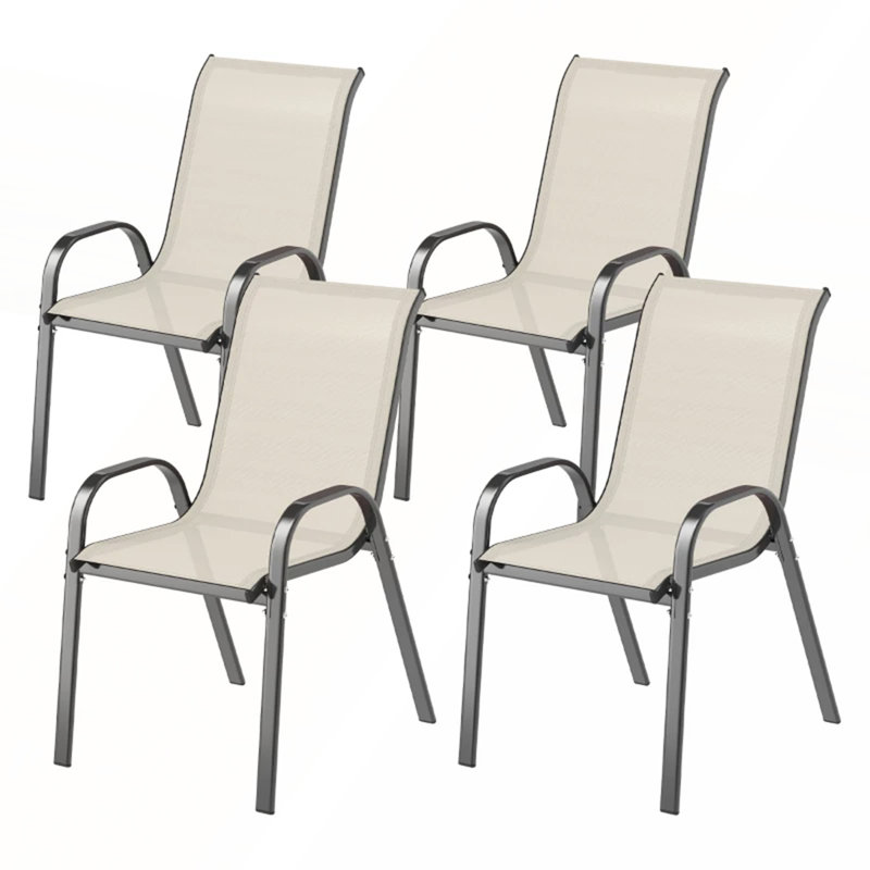 Ensemble de 4 chaises d'extérieur empilables avec filet respirant pour le patio et le rangement peu encombrant, Blanc