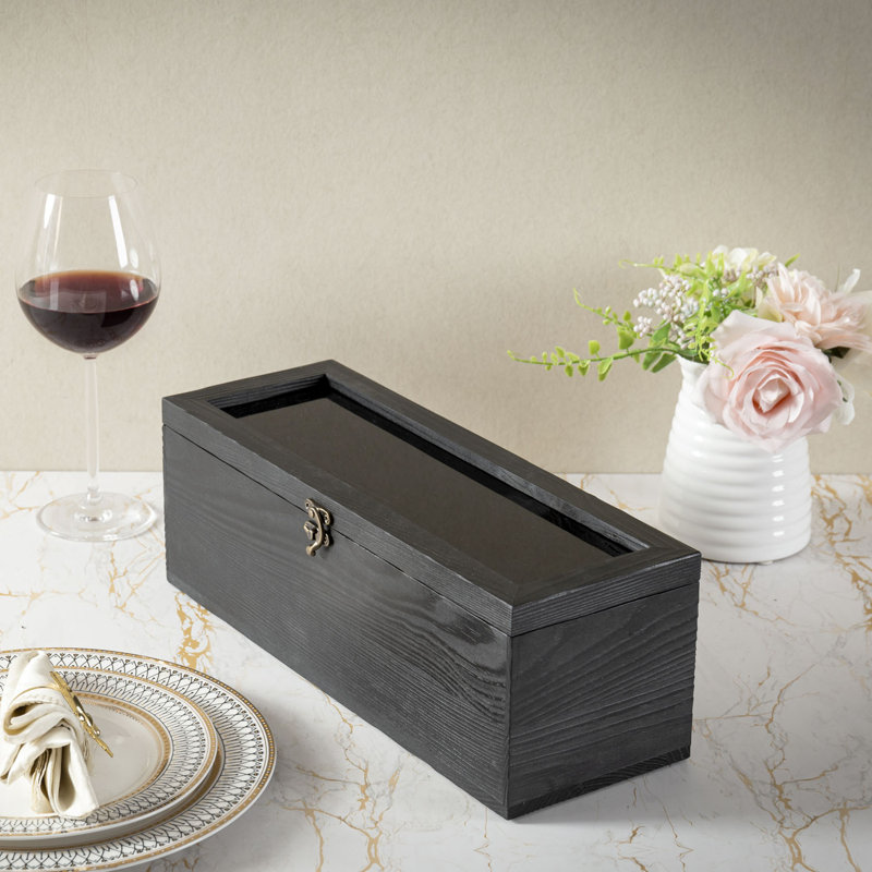 Black Wine Bottle Gift Box with Metal Latch