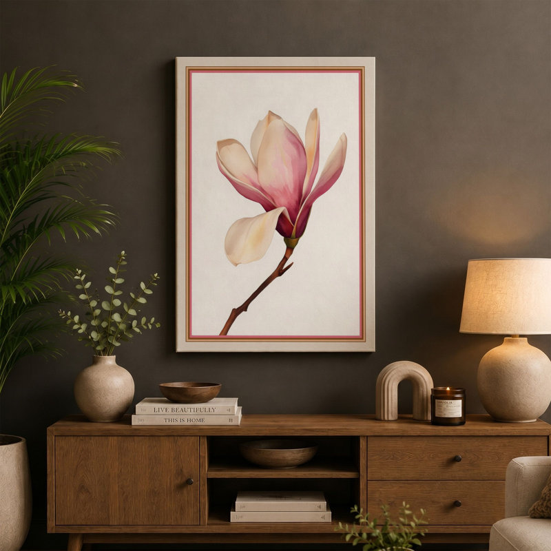Magnolia Blossom Botanical - Wrapped Canvas, 18x12 - 45.7 x 30.5 cm, Ochre Border