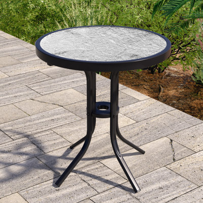 Patio Steel Side Table with Round Glass Table Top