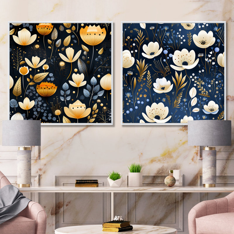 Walpole - Ensemble de salon mural floral 2 pièces, Encadrement blanc, H 36 po x l 73 po x P 1,5 po
