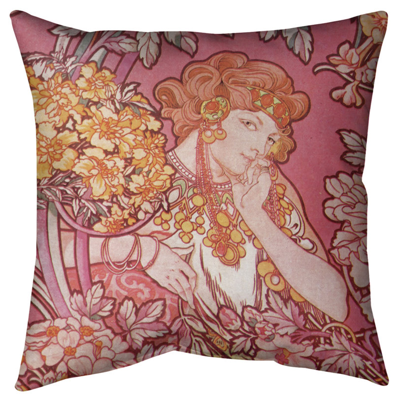 Coussin de sol Alfonsus Mucha, 28 po x 28 po, Rose