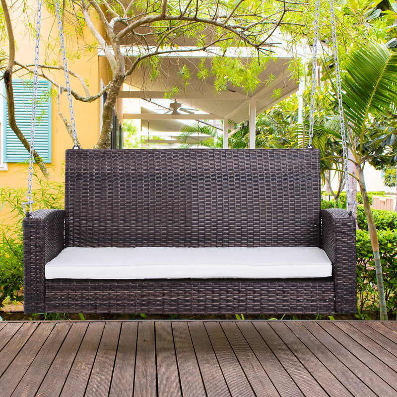 Deux bancs de balançoire suspendus, d'une capacité de 550 lb, blanc crème avec coussins de chaise d'extérieur, tissés à la main, blanc
