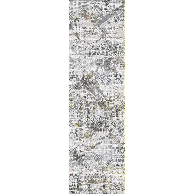 Tapis gris / beige à motif géométrique Ledezma, Tapis de couloir 2 pi 2 po x 7 pi 7 po
