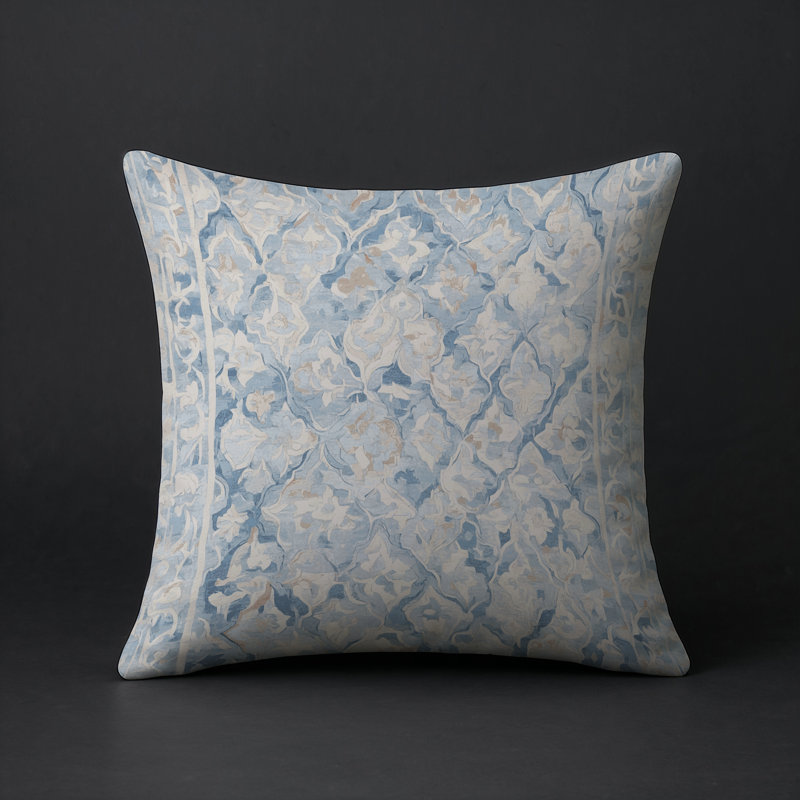 Coussin décoratif intérieur / extérieur gris Modern Modern, Carré 16 po, Gris / bleu géométrique