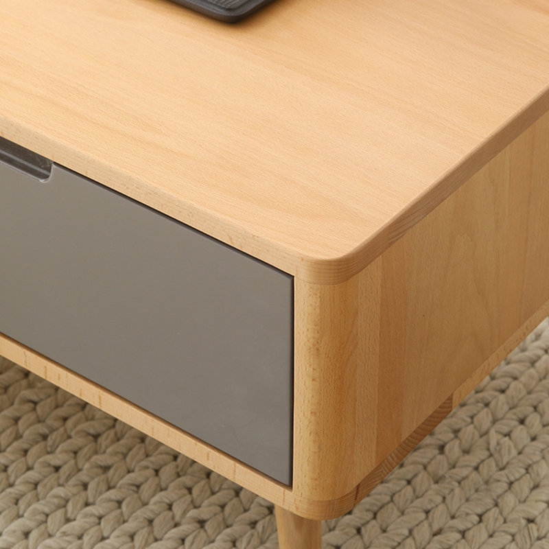 Solid Beech Wood Coffee Table with 4 Drawers