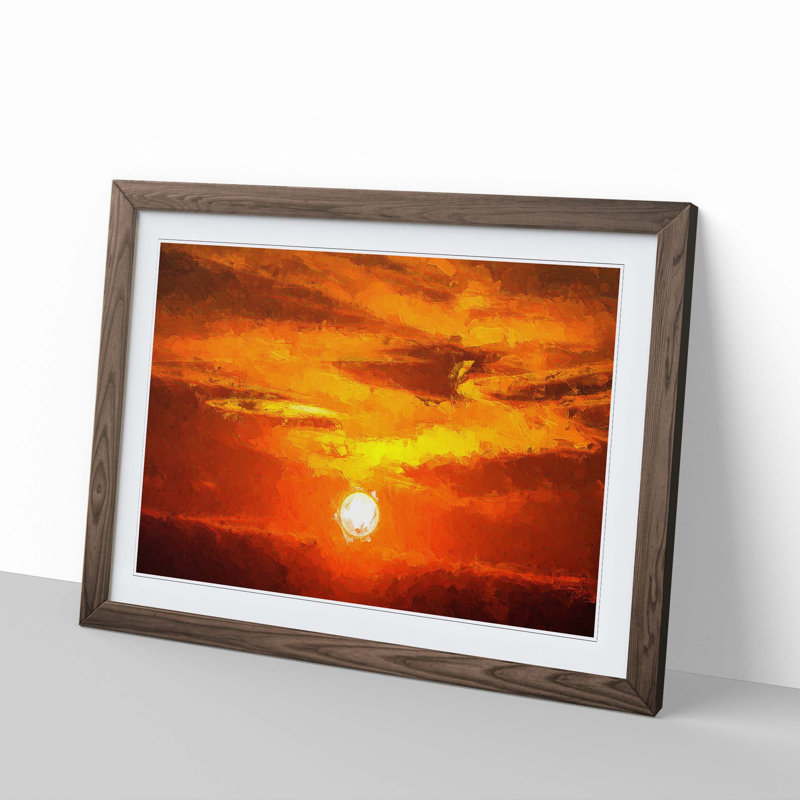 Striking Orange Sunset in Abstract - Picture Frame Painting Print, Walnut Framed, 27cm H x 36cm W x 2cm D