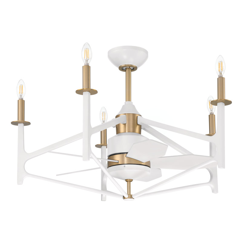 Ventilateur de plafond 24 po avec lumières DEL et télécommande, Laiton satiné avec pales blanches