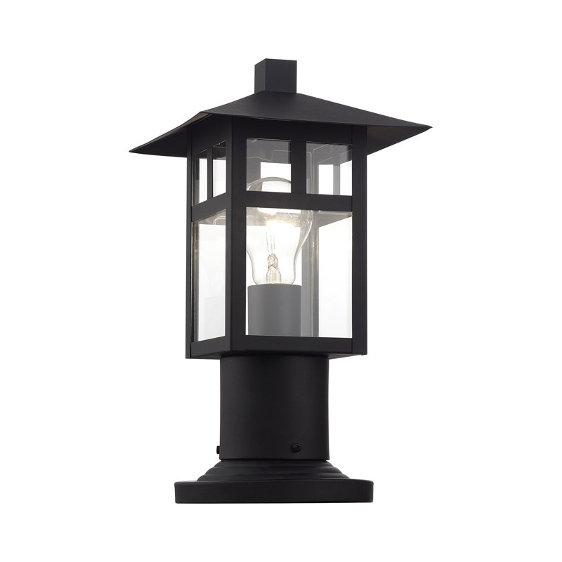 1 Light Satin Gold Medium Outdoor Post Top Lantern With Clear Glass, Textured Black