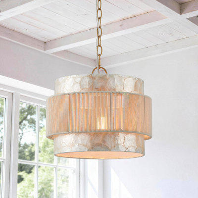 Costal Adjustable Seashell Pendant Light With Cotton Rope Shade