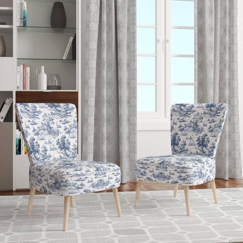 Fauteuil d'appoint style campagne française - Fauteuil d'appoint classique en velours bleu toile