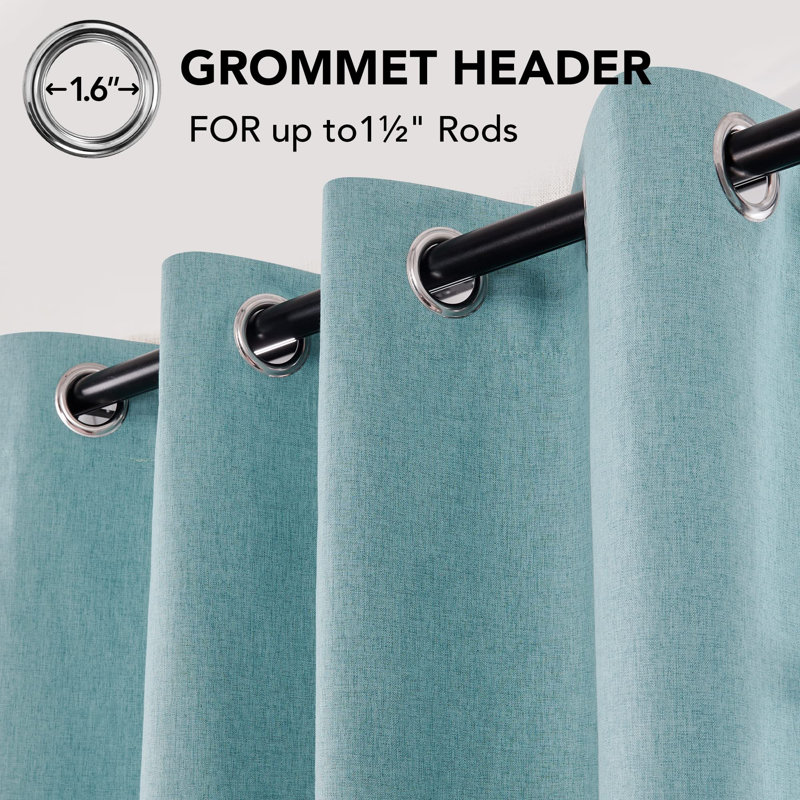 Lythrodontas Faux Linen Total Blackout Curtain Panels, 52" W x 45" H, Teal