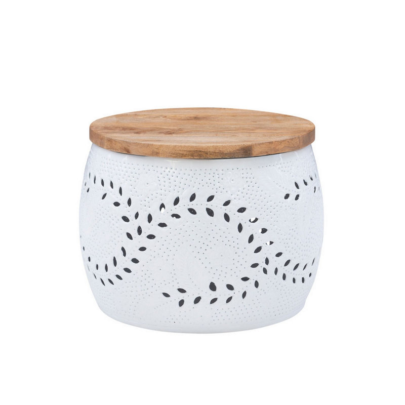 Grande table tambour Sylvie, Naturel / blanc, H 18,5 po x l 27,5 po x P 27,5 po