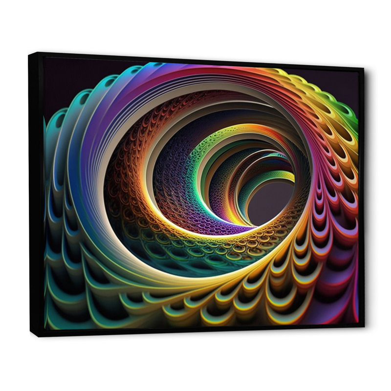 Neon Rainbow 3D Spiral I - impression, H 30 po x l 40 po x P 1,5 po, Cadre flottant noir