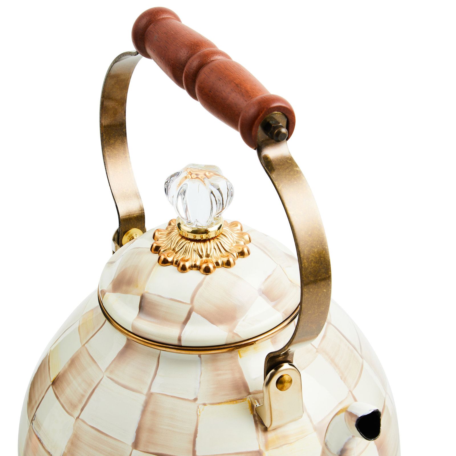 MacKenzie Childs Mocha Check 3 Quart Tea Kettle