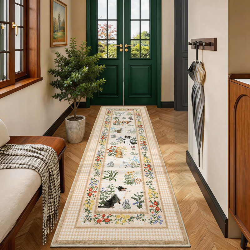 Area Rugs Floral Washable Rugs Living Room Area Rugs Boho Bedroom Rug Non Slip Botanical Floor Carpet for Dining Room Home Office Farmhouse