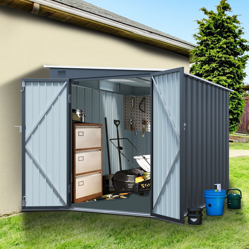 8 po x 6 pi en acier galvanisé Lean - To Shed, portes doubles sécurisées, panneau de PC et peu encombrant, pour les petits jardins, la remise extérieure, la tondeuse à gazon avec remise de 44 pieds carrés verrouillable, planche, robuste, pelouse