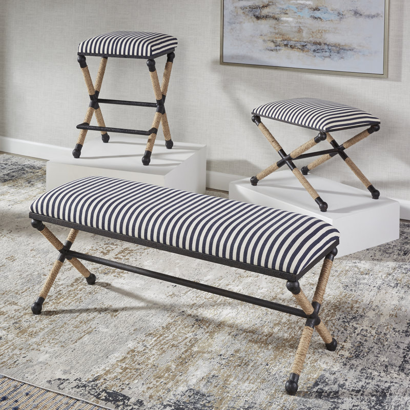 Uttermost Firth Rustic Oatmeal Counter Stool, Blue/White striped