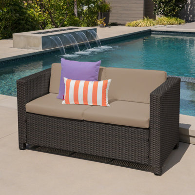  Causeuse d'extérieur en rotin avec coussins, canapé de patio en osier résistant aux intempéries pour les sièges de jardin ou de terrasse, design confortable et élégant, gris foncé