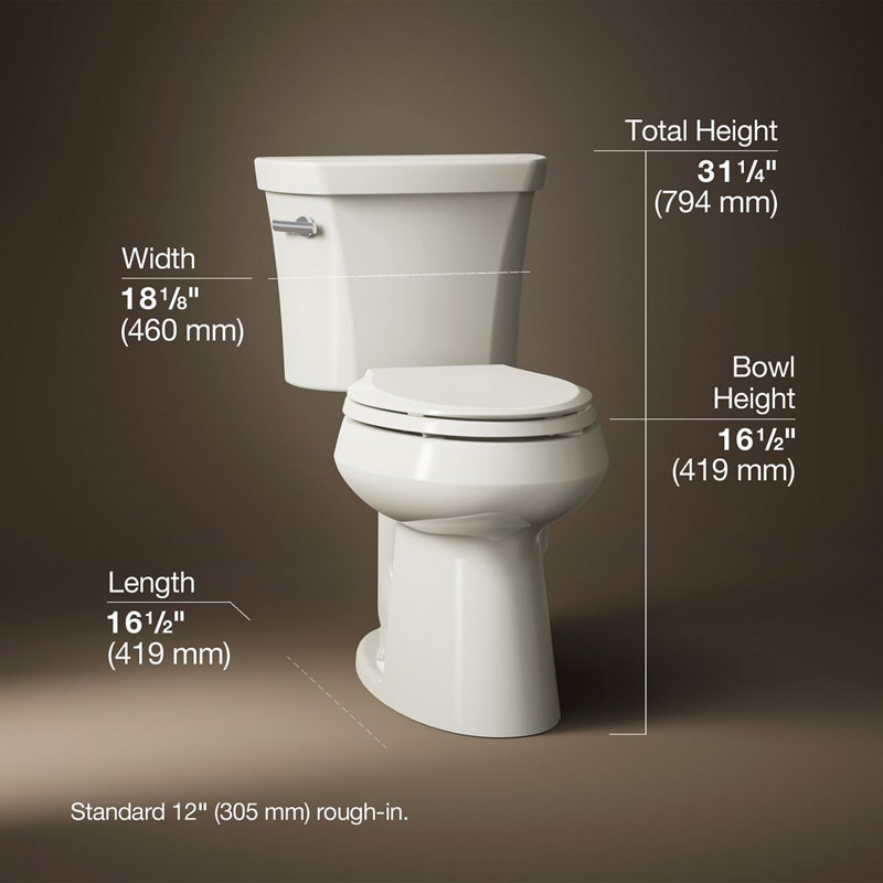 Highline Elongated Two-Piece toilet, Biscuit, Left-Hand, No