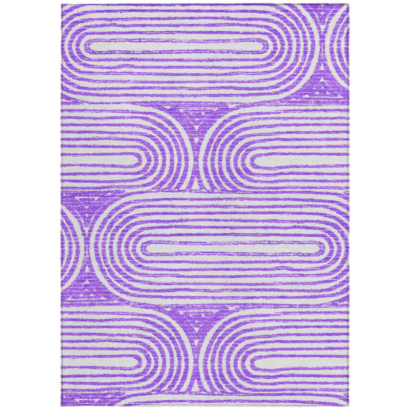 Tapis extérieur lavable antidérapant 3 pi x 5 pi mauve et blanc
