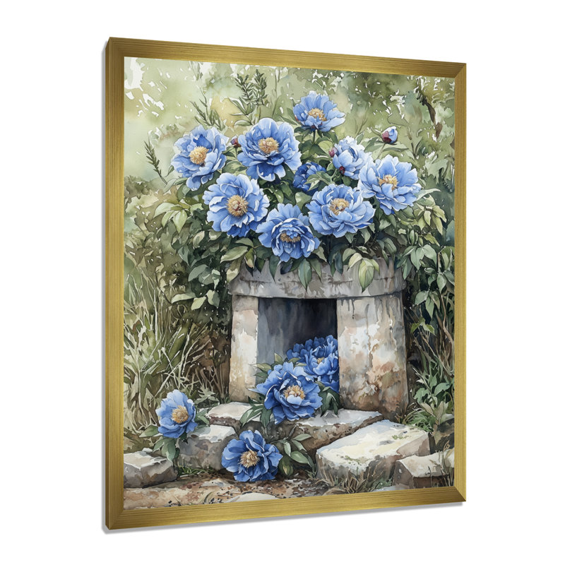 Florendo - Floral Wall Art, H 32 po x l 24 po, Reproduction encadrée sans passe-partout, Doré