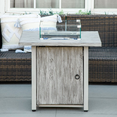 Braxden Square Stainless Steel Propane Smokeless Fire Pit Table with Hidden Fuel Tank