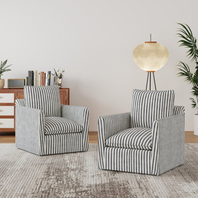 Fauteuil demi-tonneau pivotant à rayures douces modernes 29,7 po avec coussin amovible (ensemble de 2)