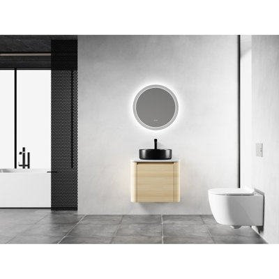 Meuble-lavabo mural de 24 po avec lavabo d'art en céramique, charnières à fermeture douce, 45 poignées à bord incliné, base en contreplaqué, dalle de pierre blanche, esthétique et fonctionnalité pratique