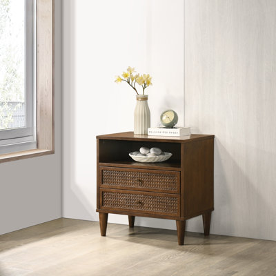 Table de chevet moderne du milieu du siècle en bois massif de 23,6 po de largeur