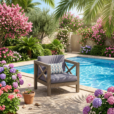 Fauteuil club en bois d'acacia rembourré résistant à l'eau l 30 po x P 30,25 po x H 26,5 po Brava