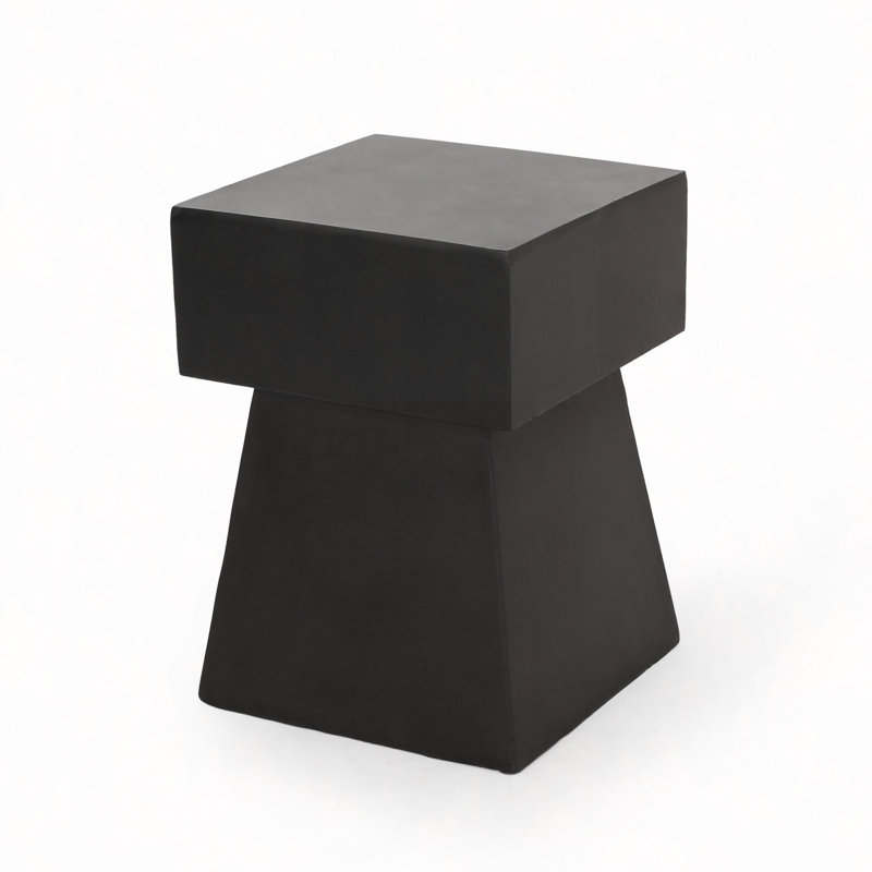 Modern Concrete Side Table - 13.75" Square Pedestal Design - Lightweight & Sleek - No Assembly Required