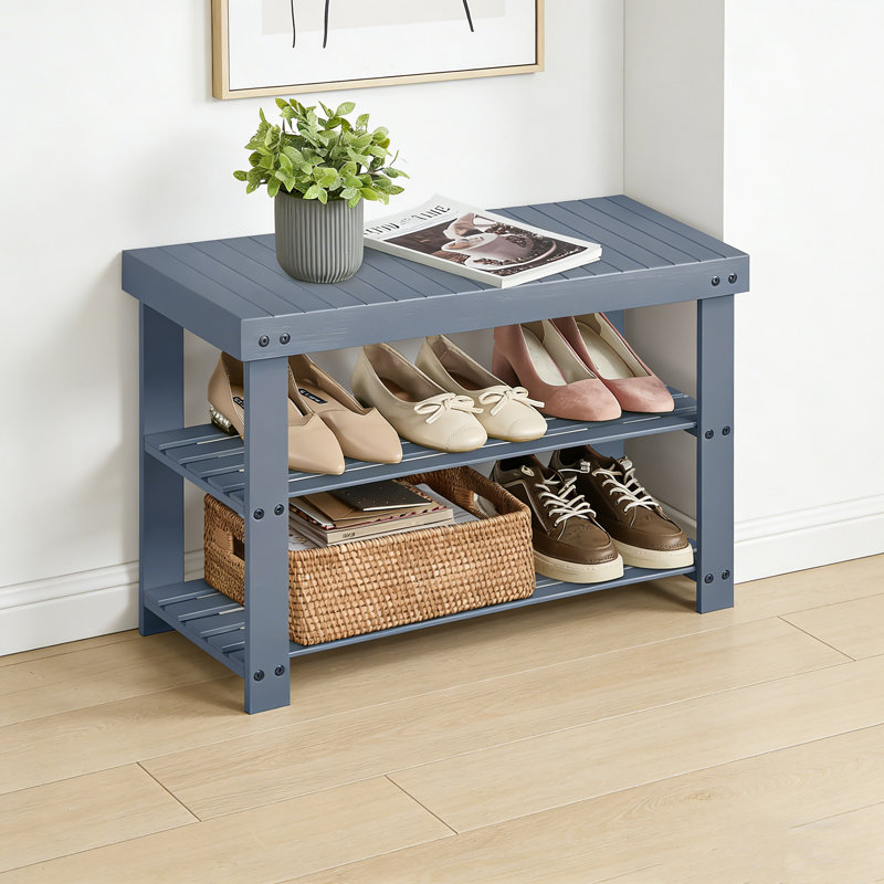 Banc à chaussures en bambou avec rangement à 3 niveaux, Gris