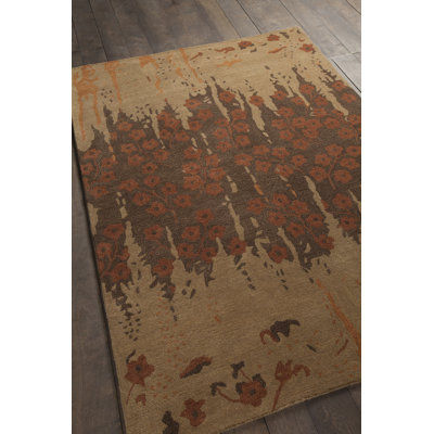 Tapis géométrique abstrait en laine touffeté à la main brun, moka et orange Adairsville