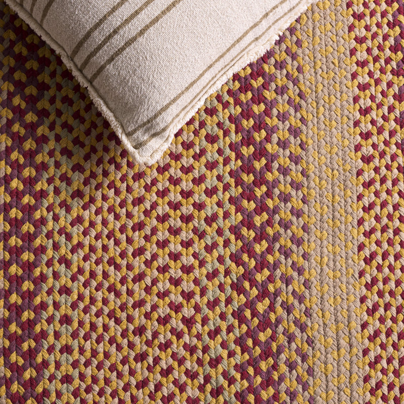 Tapis géométrique tressé à plat en coton et autres en jaune et rouge, Ovale 3 pi x 5 pi