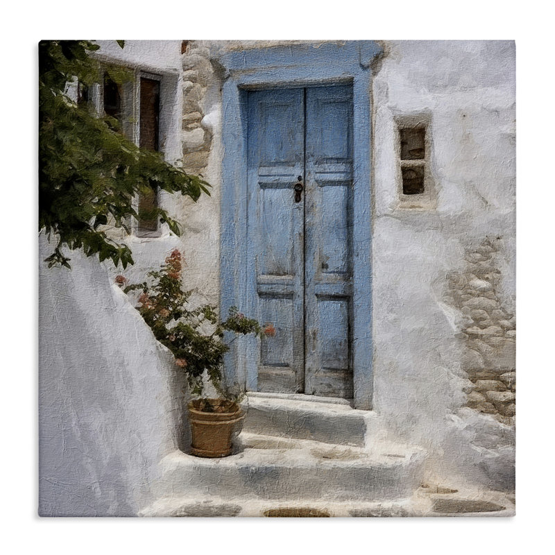 "Blue Greek Door", art mural par RileyB, H 17 po x l 17 po