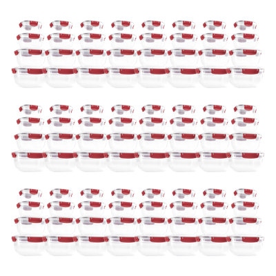  Contenant alimentaire en plastique hermétique, ensemble de 4 bols transparents scellés avec couvercles, sans BPA, rectangulaire, rouge, paquet de 24