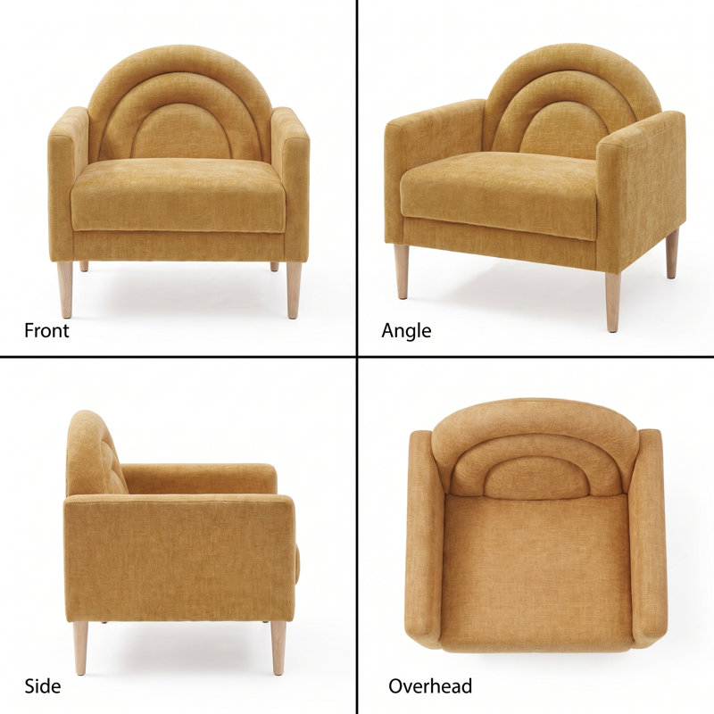 Modern Accent Chair with Rainbow-Inspired Backrest, Yellow Linen, Yellow