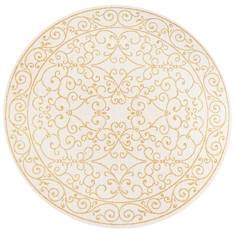 Tapis d'intérieur / extérieur crème / jaune Debbe, Rond 5 pi 3 po