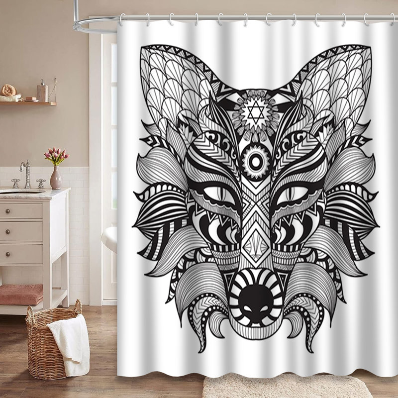 Mignon rideau de douche à motif de renard blanc avec 12 crochets, L 72 po x l 78 po