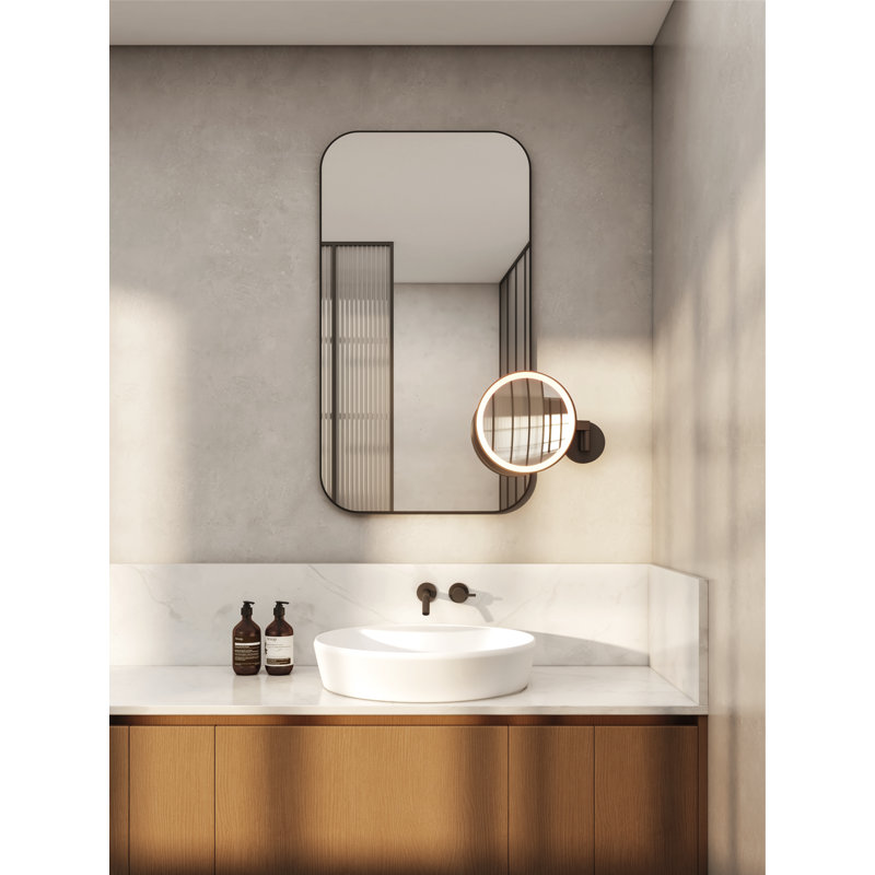 Nagoya Round Metal Lighted Wall Mirror, Matte Black