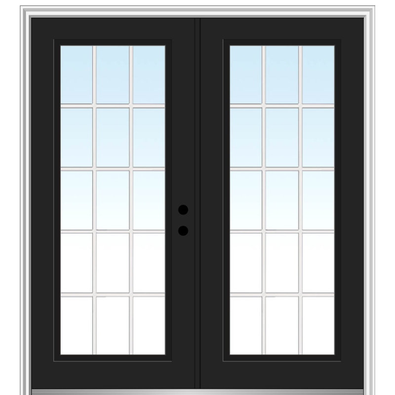 Portes d'entrée intérieures pré-montées en fibre de verre apprêtée avec grilles internes, S'ouvre à gauche vers l'intérieur