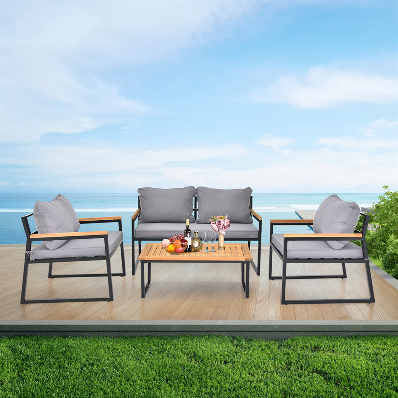Shanjhan 4 Person Outdoor Seating Group with Cushions Outdoor Patio Lounge Conversation Set