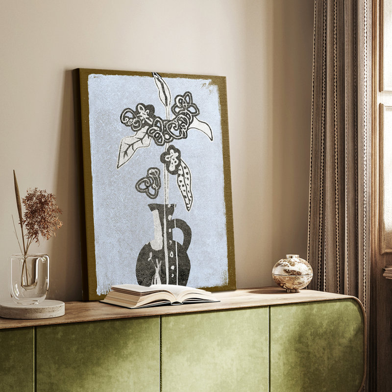 Fleurs graphiques dans un vase I - galerie Cavas sur mesure, H 18 po x l 12 po