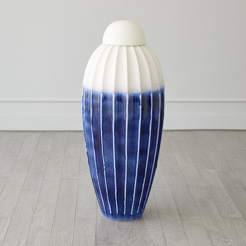 Fluted Handmade Ceramic Jar, Deep Green, 46" H x 20" W x 20" D