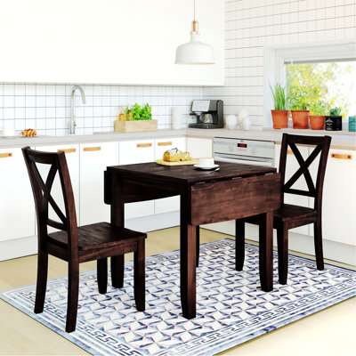 3-Piece Wood Drop Leaf Dining Set with Two Chairs, One Table with Two Chairs for Dining Room
