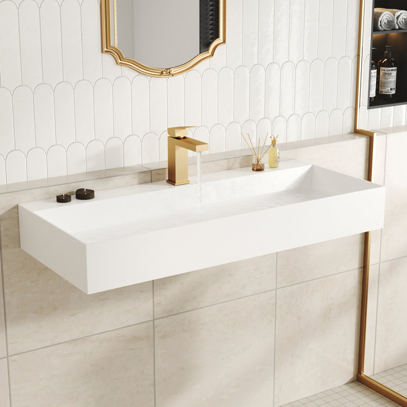 CASAINC Rectangular Wall Mounted Solid Surface Resin Bathroom Sink